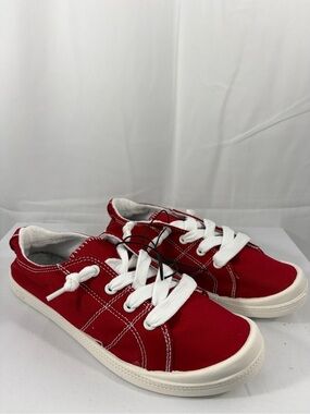 NWT pop Women’s Size 7 Red Canvas Low-Top Sneakers with White Laces